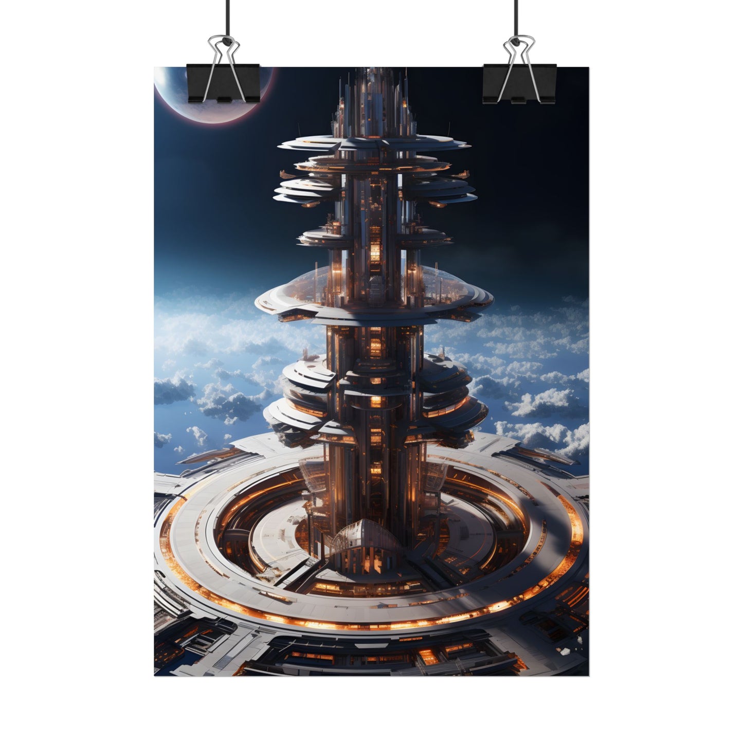 Aetherial Space Station: Industrial Haven with Habitation Windows - Poster