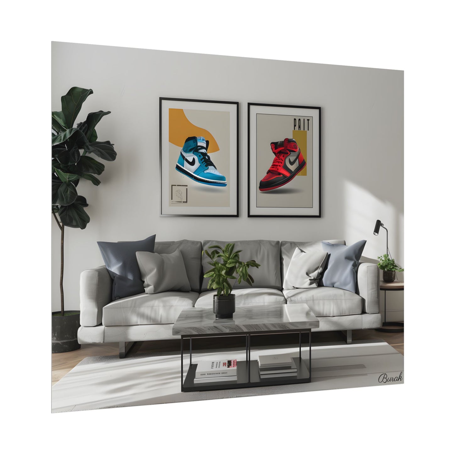 Minimalist Modern Living Room: Neutral Colors & Natural Light Art - Poster