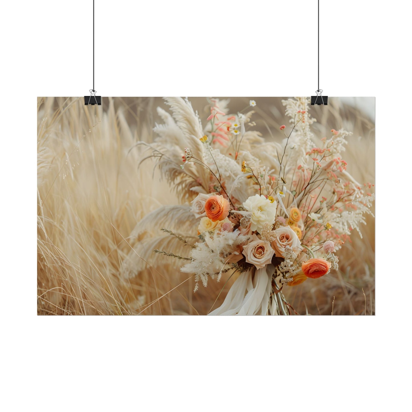 Whimsical Floral Oasis: Vibrant Pampas Artwork - Poster