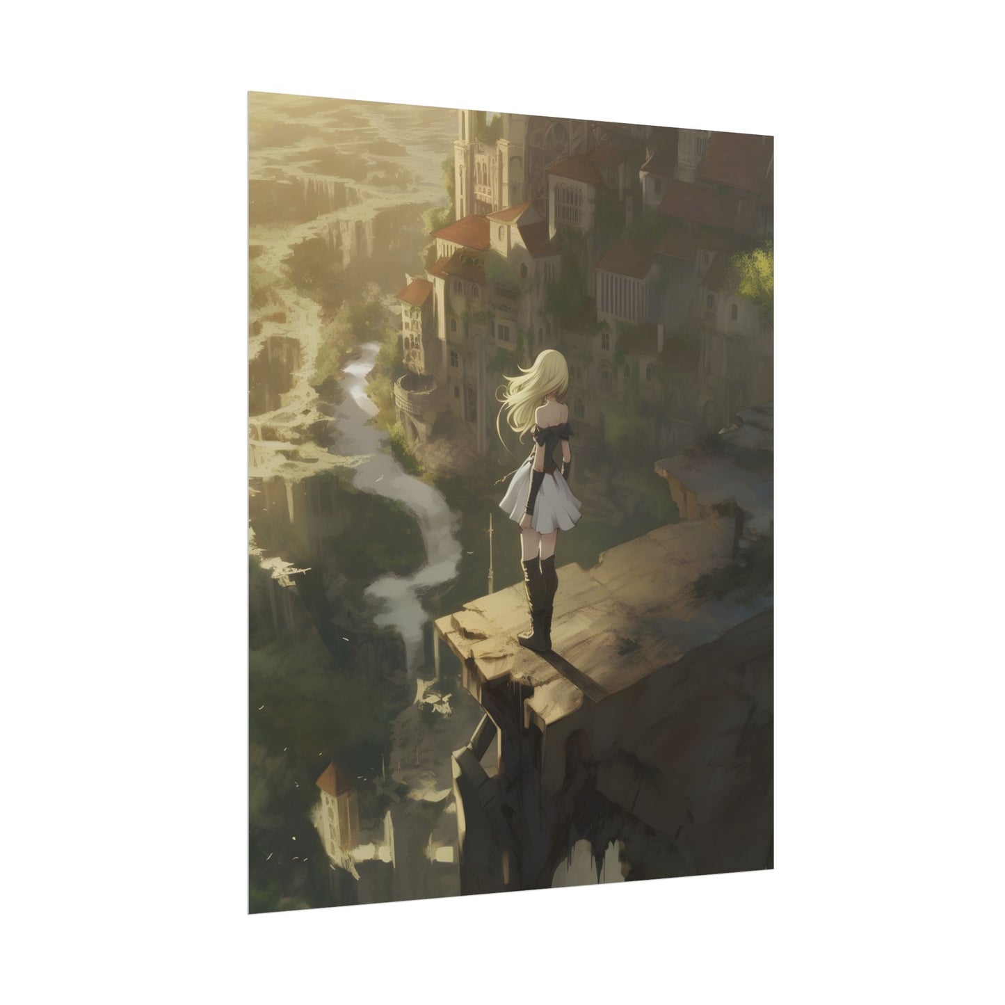 Dramatic Anime Blonde Female Digital Art - Poster
