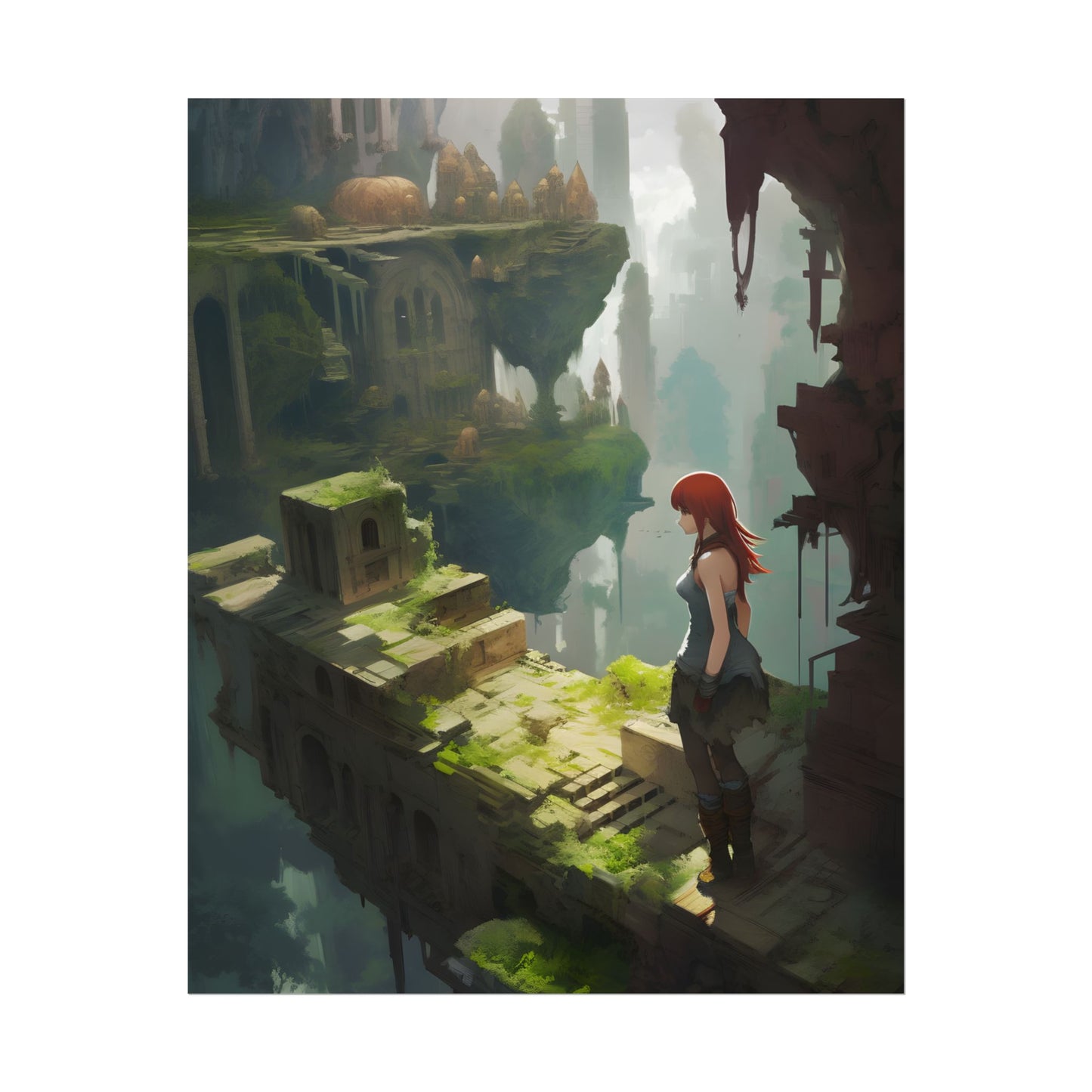 Anime Red Haired Female: Dramatic Eyes Art - Poster