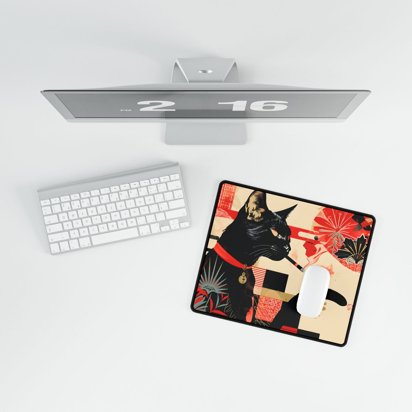 Smoking Cat: Whimsical Feline Moment - Desk Mat