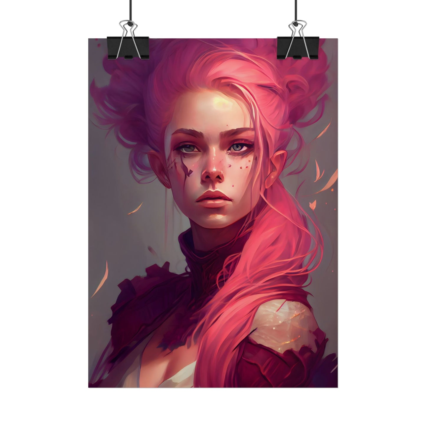 Enigmatic Portrait: Pink Hair in Darkness - Poster