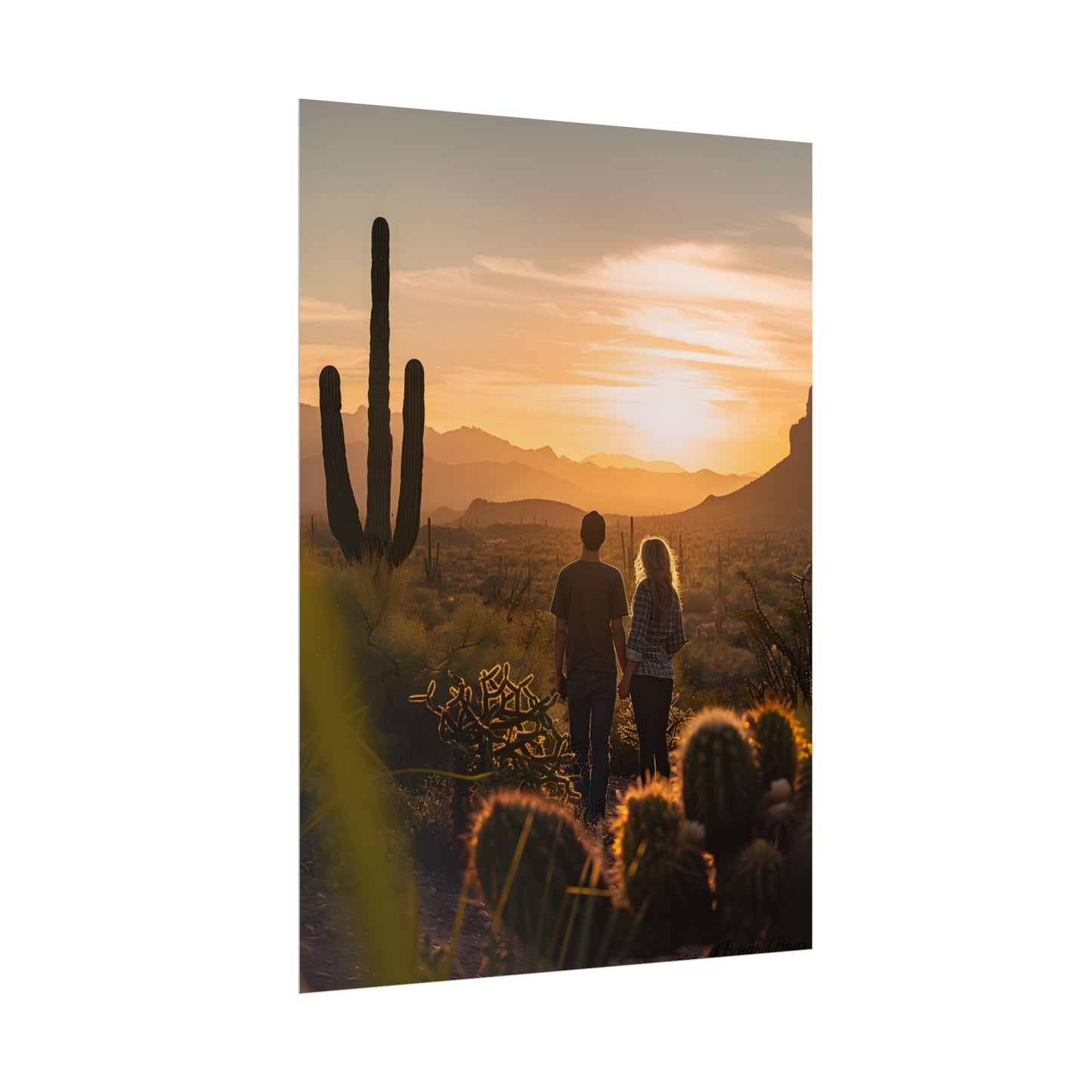 Serene Desert Sunset: Intimate Connection Digital Art - Poster