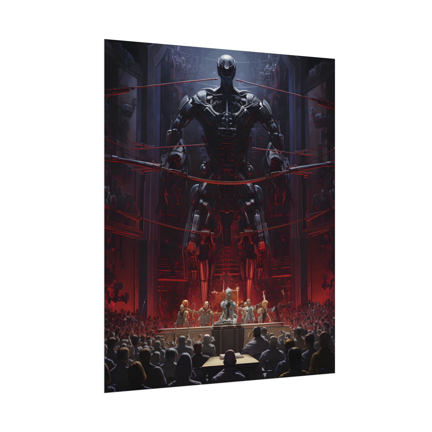 Robot Orchestra: Modern Concert Hall Scene Art - Poster