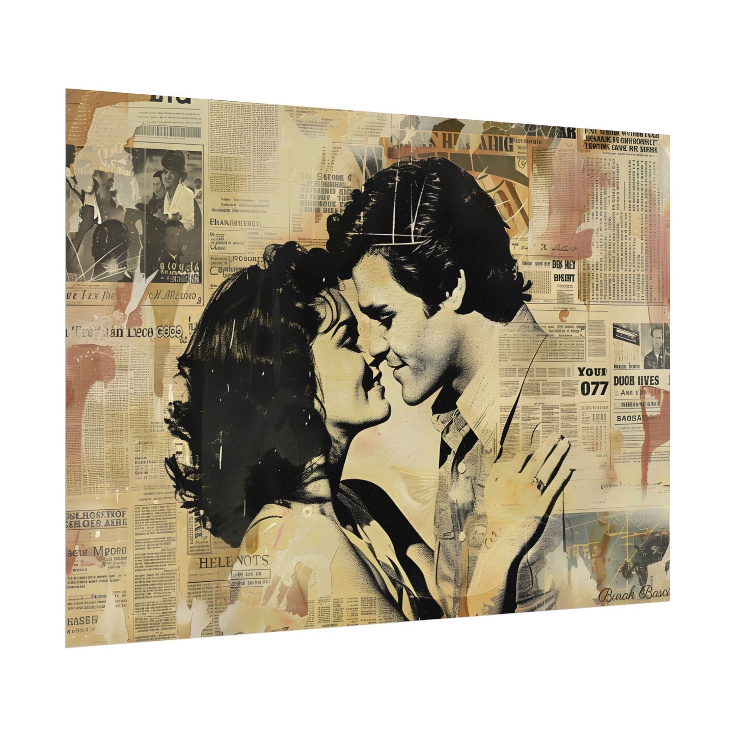 Retro Vintage Romance: Couples Newsprint Artwork - Poster