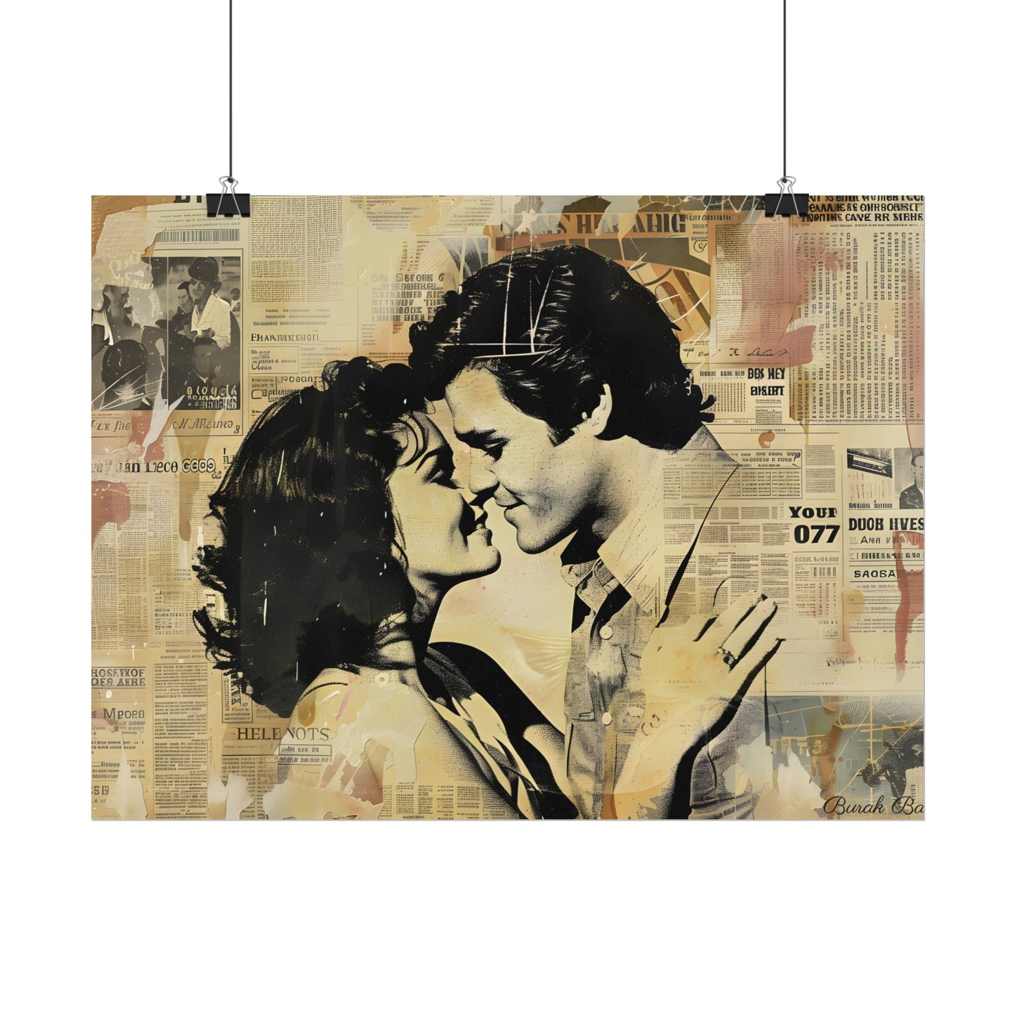 Retro Vintage Romance: Couples Newsprint Artwork - Poster