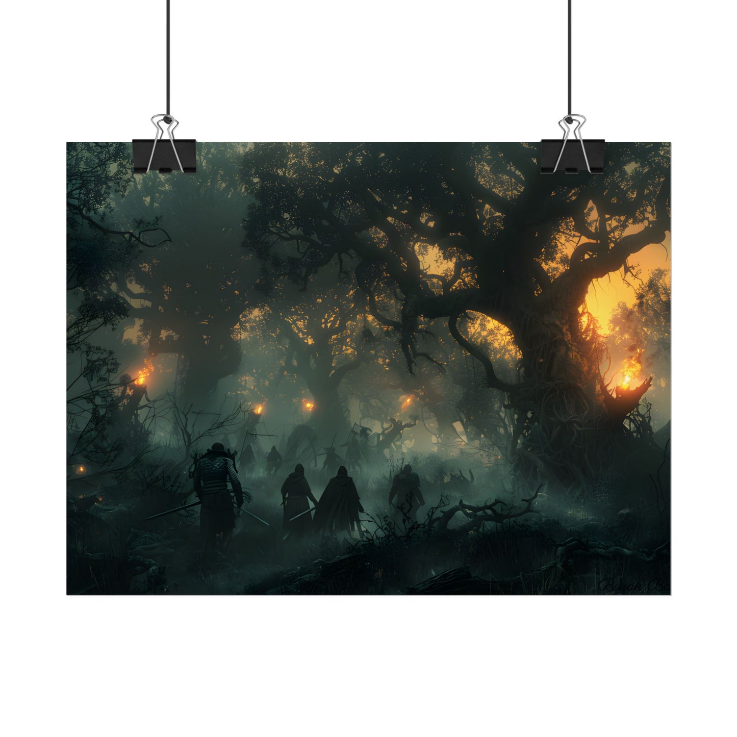 Serene Forest Sunset: Peaceful People's Journey - Poster