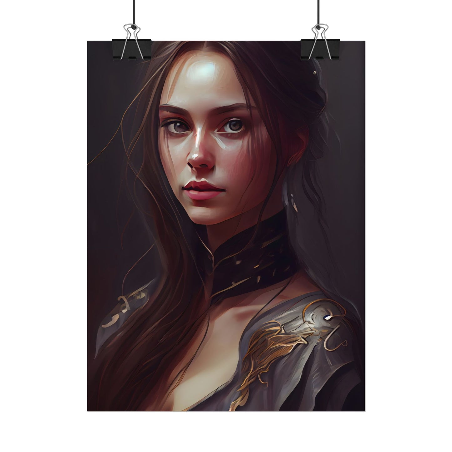 Elegant Indoor Portrait: Brown Hair Beauty - Poster
