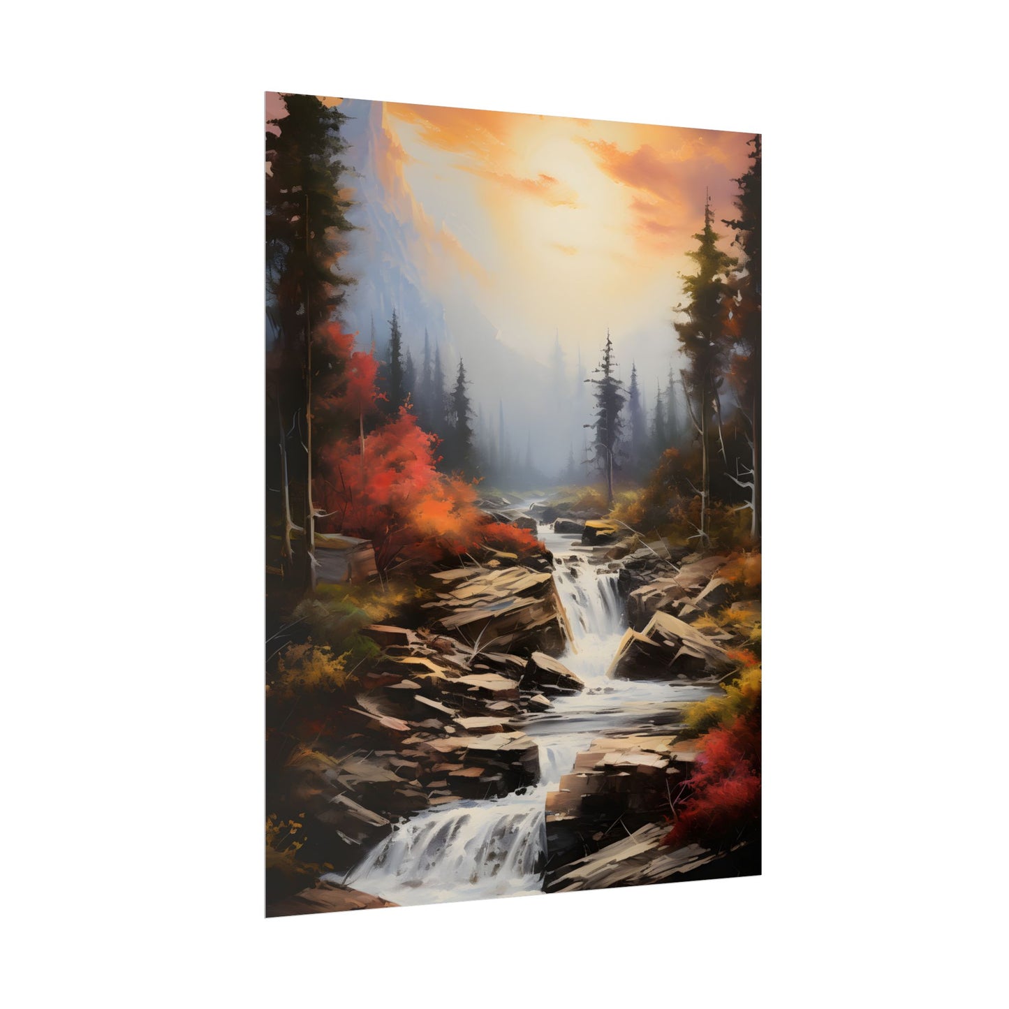 Breathtaking Waterfall: Magnificent Oil Painting Artwork - Poster