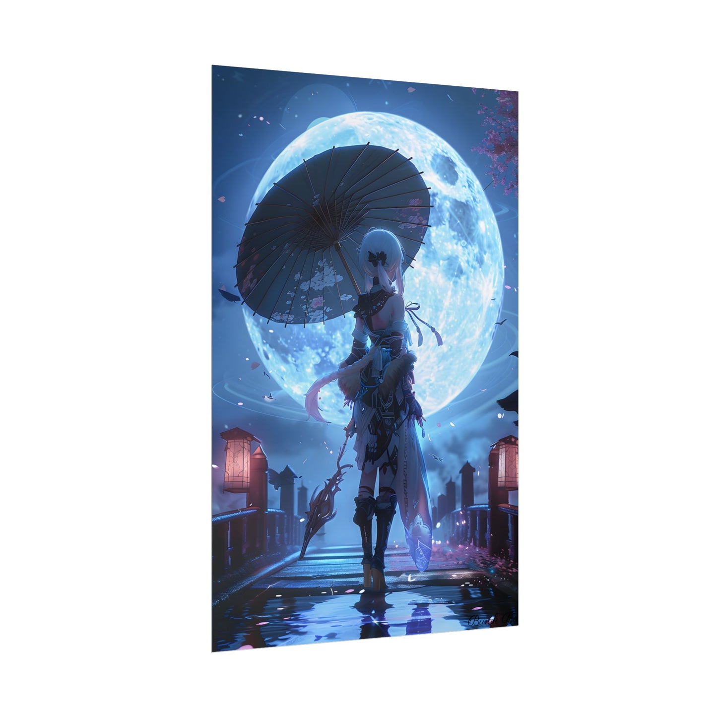 Anime Winter Scene: Girl Holds Umbrella - A Delicate Moment - Poster