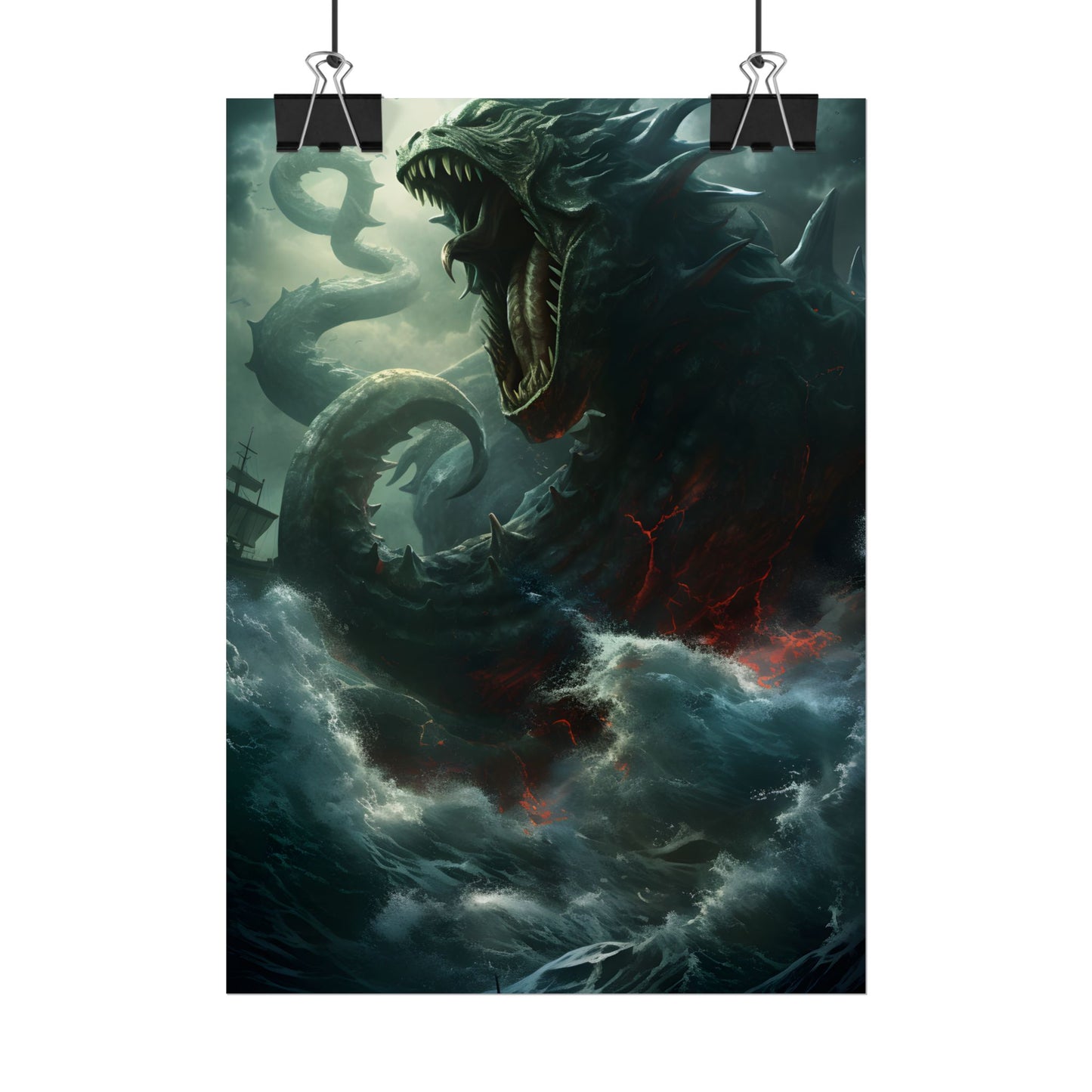 Ancient Sea Monster: Mythical Serpentine Digital Illustration - Poster