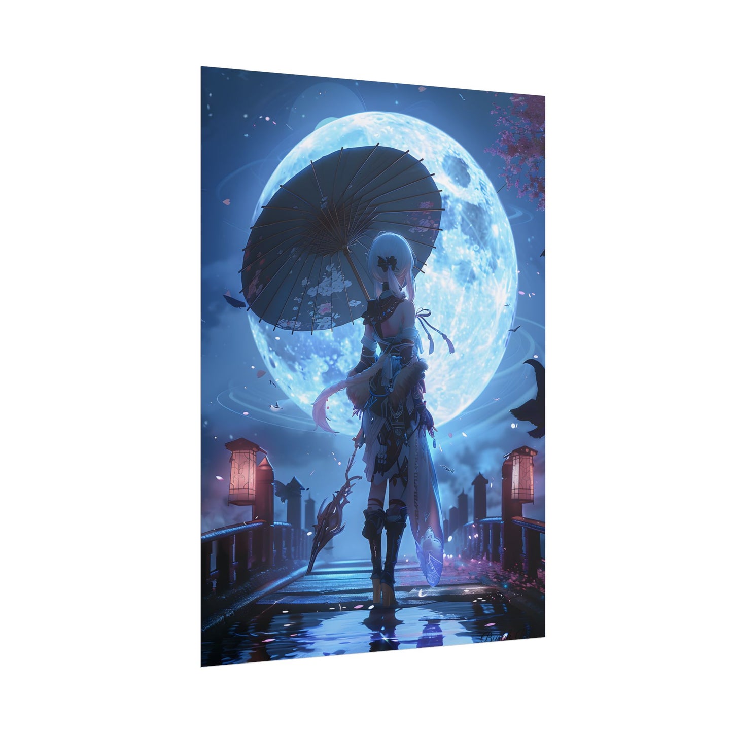 Anime Winter Scene: Girl Holds Umbrella - A Delicate Moment - Poster