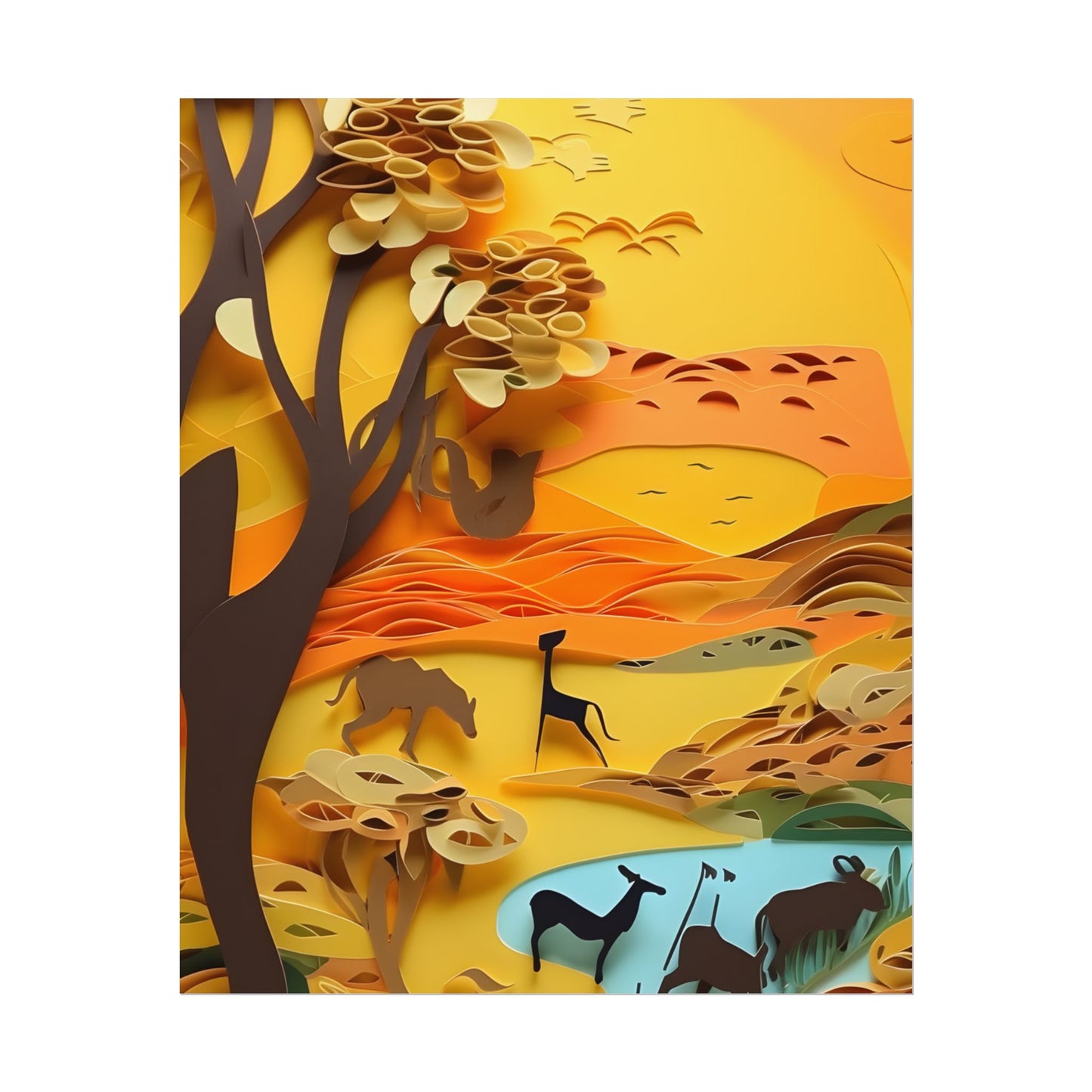 Vibrant African Landscape: Paper Quilling Art - Poster