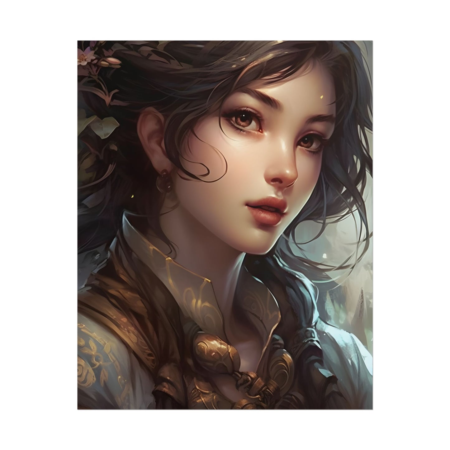 Astonishing Brunette Portrait: Elegant Digital Artwork - Poster