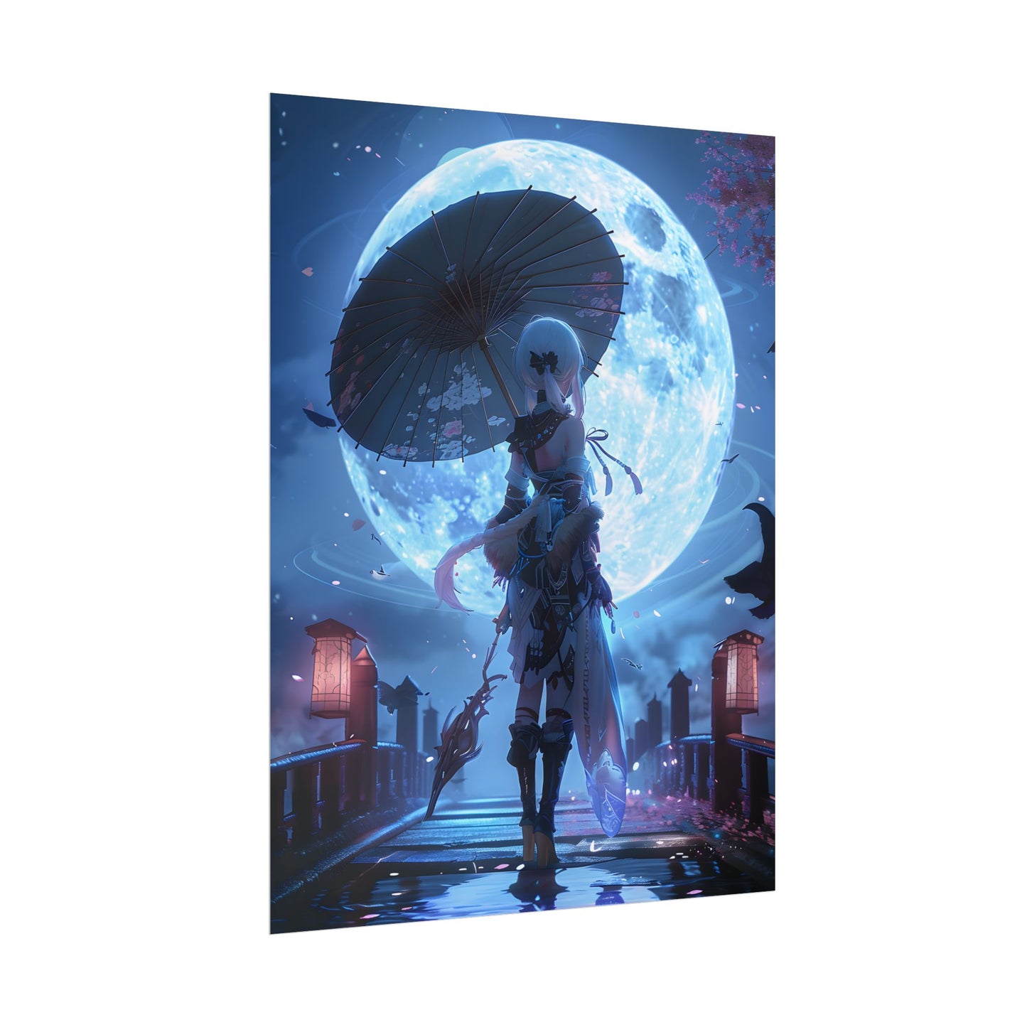 Anime Winter Scene: Girl Holds Umbrella - A Delicate Moment - Poster