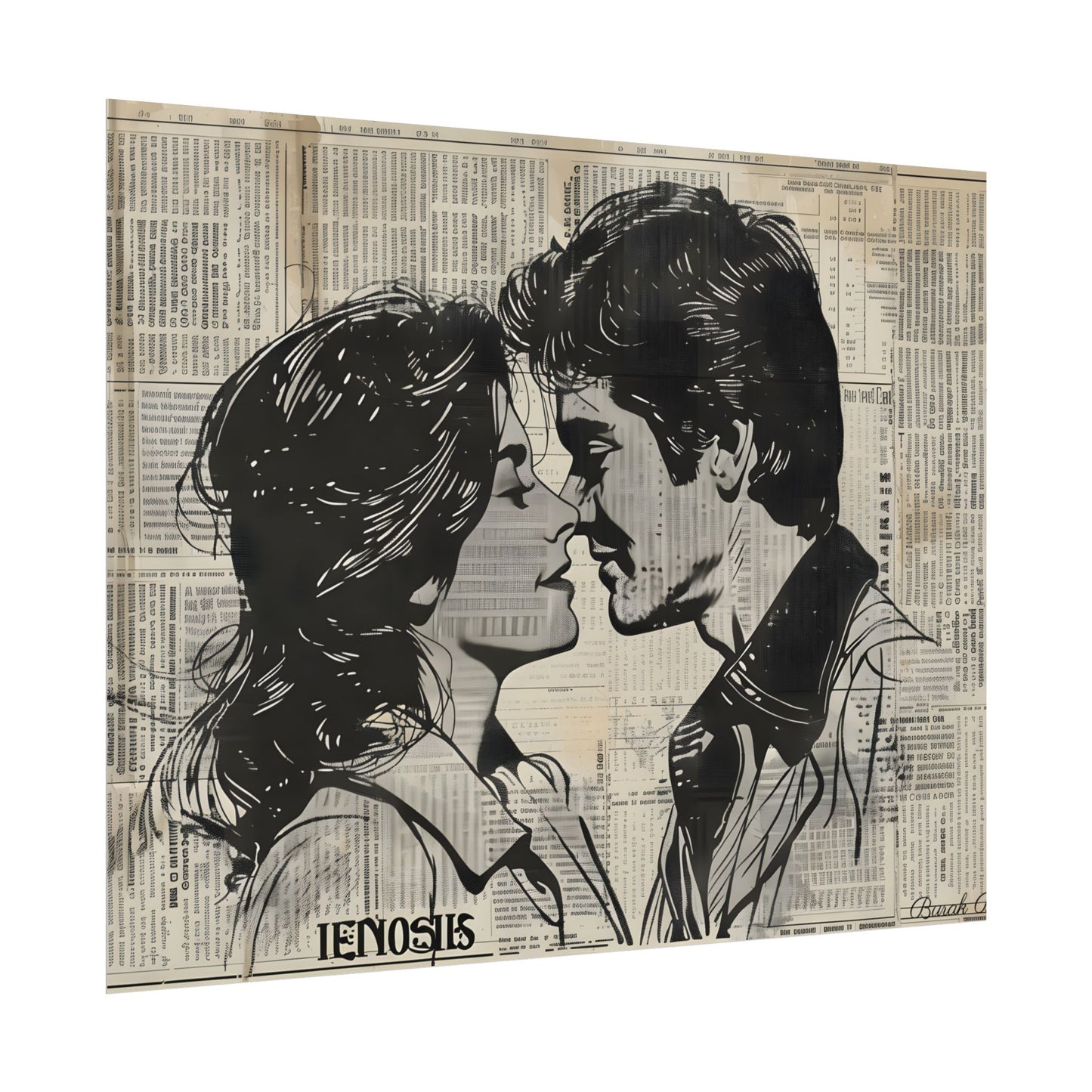 Vintage Romance Couples: Timeless Newsprint Art - Poster