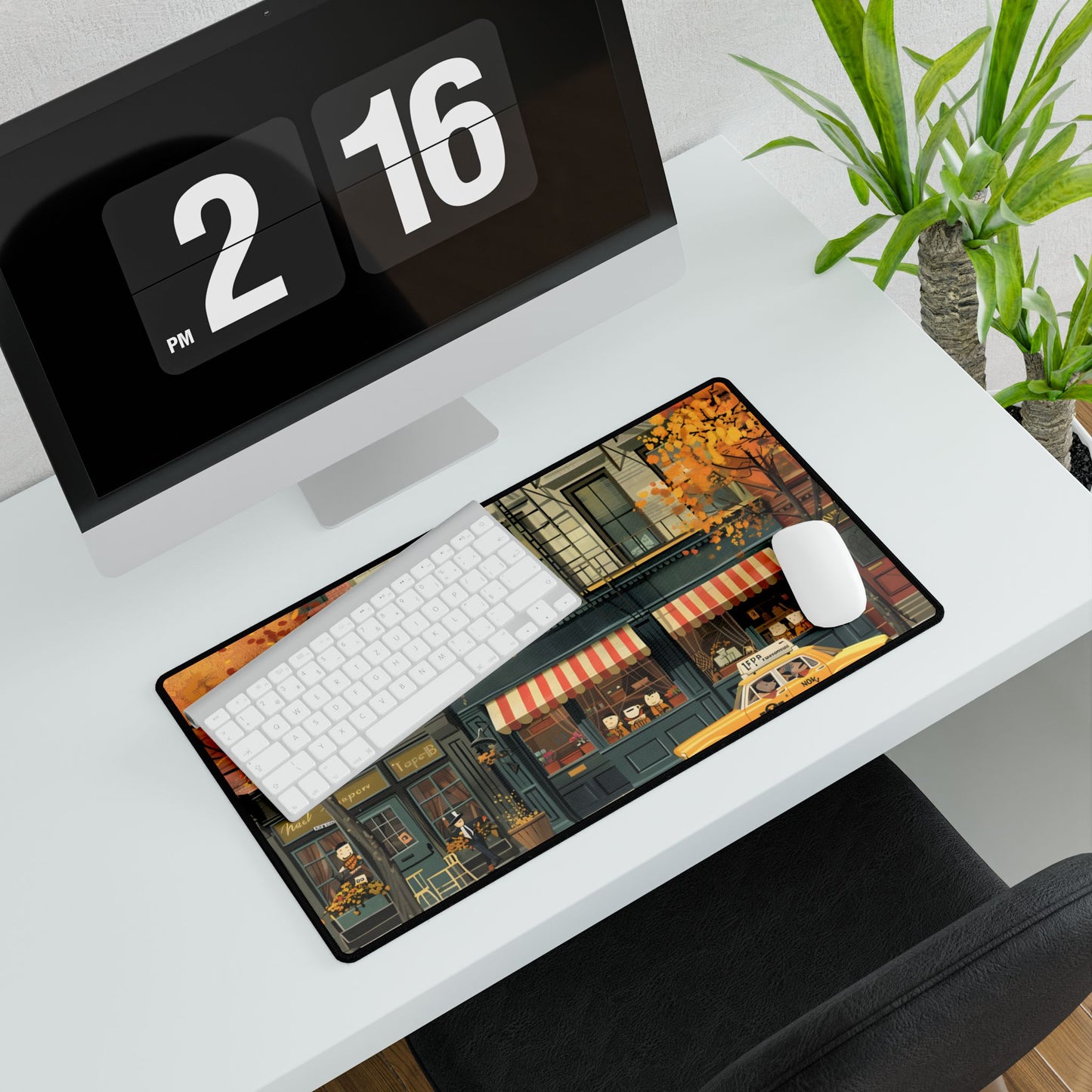 Whimsical Yellow Dreams: Playful Building Digital Art - Desk Mat