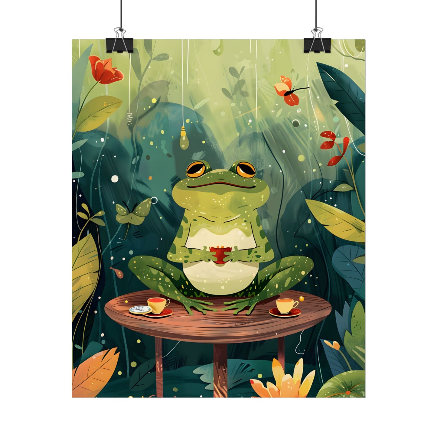 Whimsical Frog on Water: Playful Lily Pad Illustration - Poster