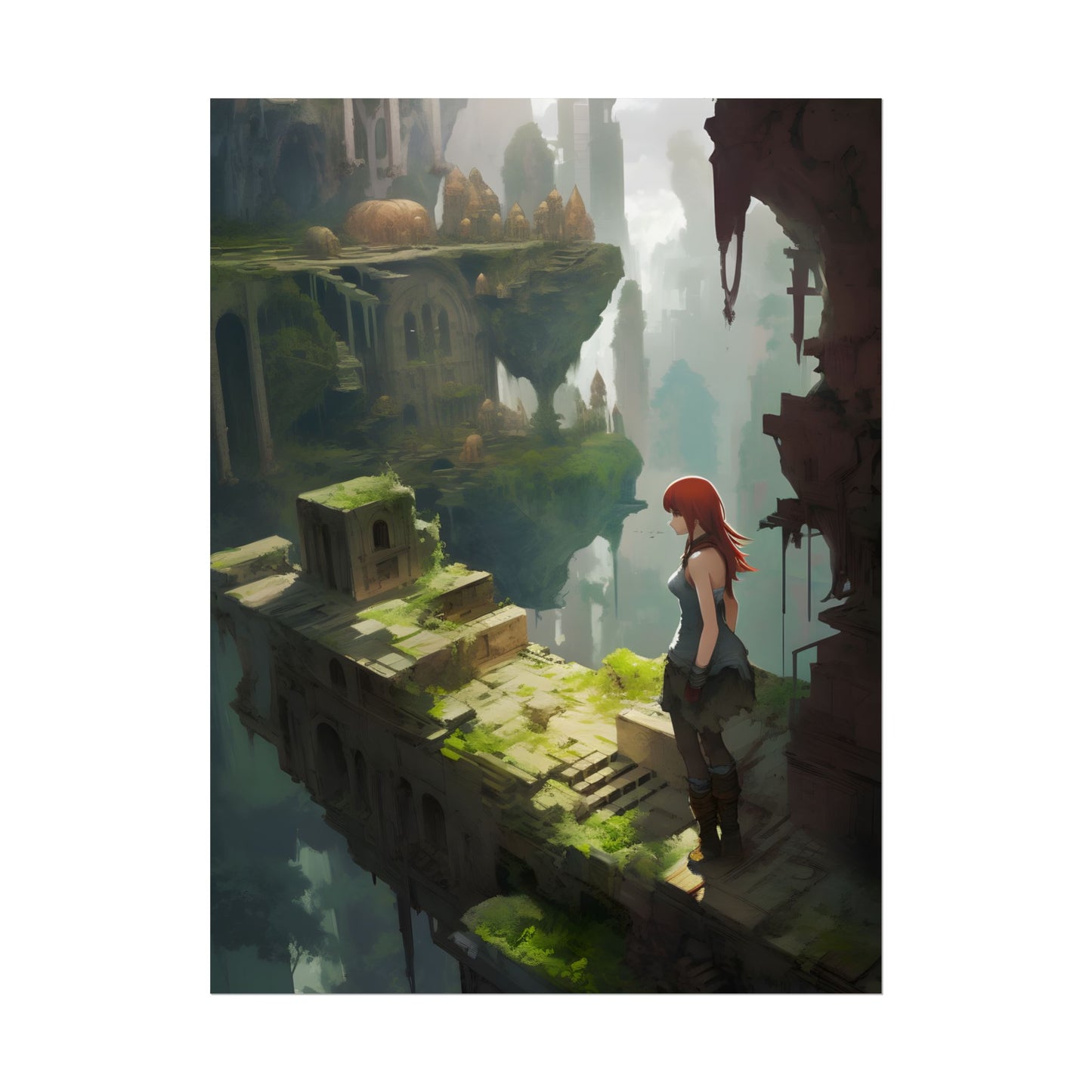 Anime Red Haired Female: Dramatic Eyes Art - Poster