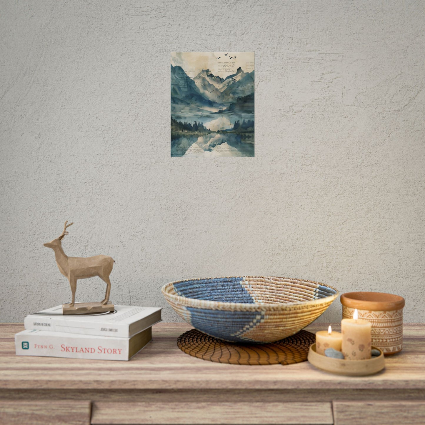 Serene Mountain Landscape: Wildlife Art with Birds in Flight - Poster