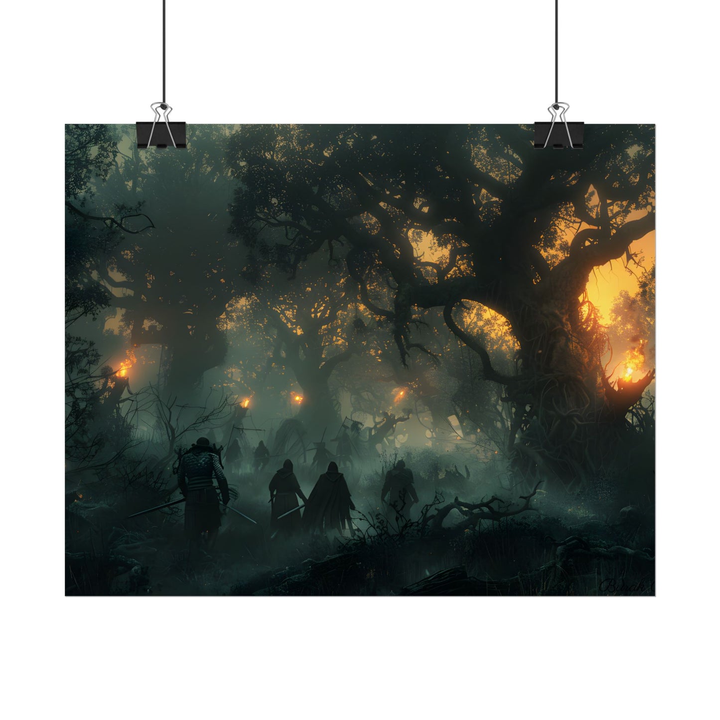 Serene Forest Sunset: Peaceful People's Journey - Poster