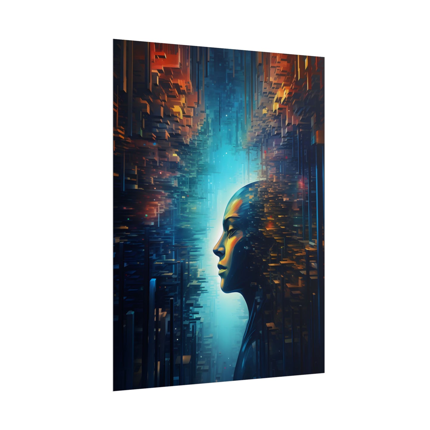 Cyber Dreams: Futuristic Digital Artwork with Neon Lights - Poster