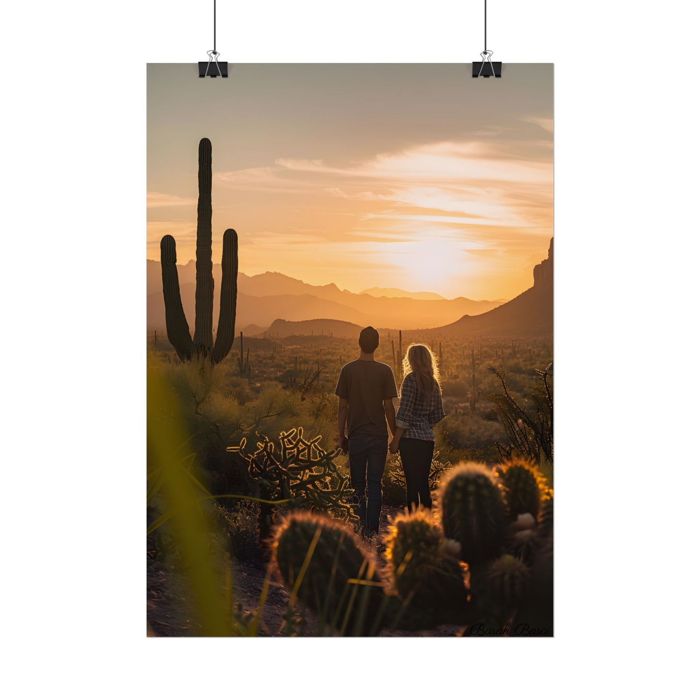 Serene Desert Sunset: Intimate Connection Digital Art - Poster