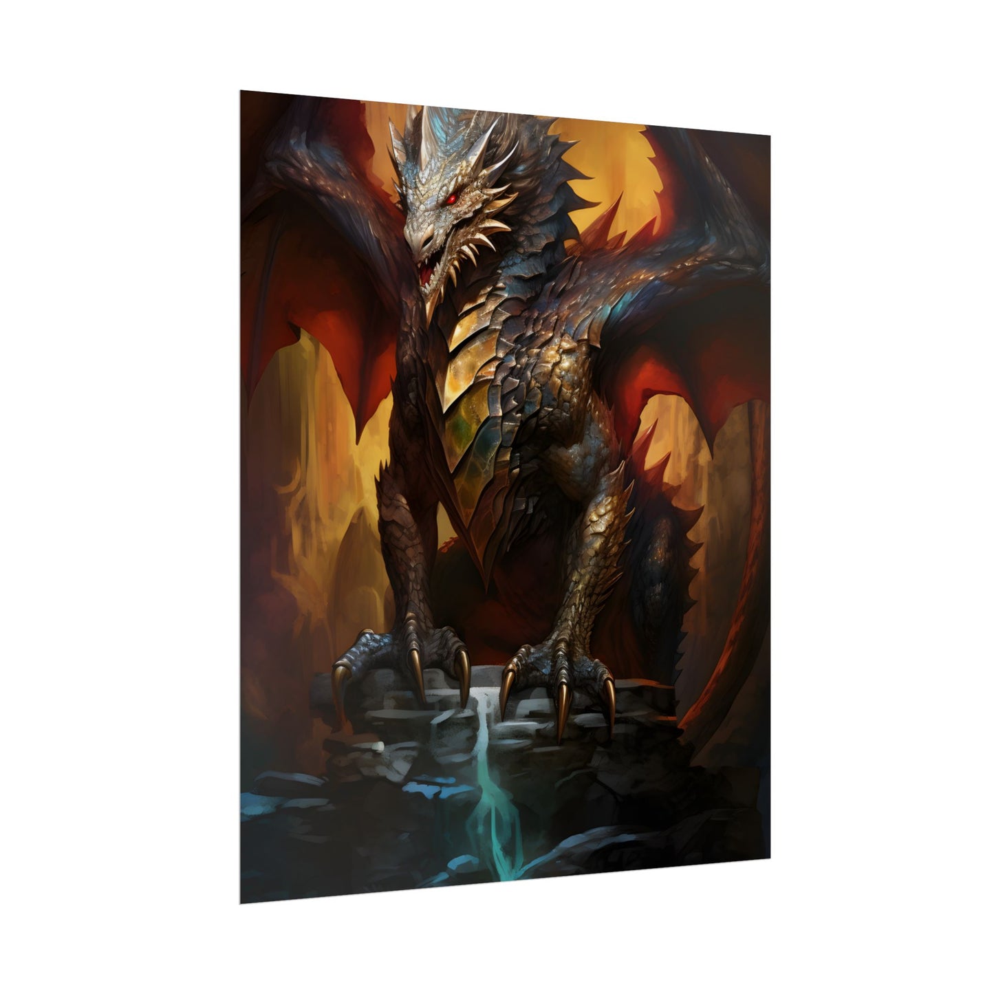 Fantasy Castle Guardian: Majestic Dragon Soars in Mid-Air - Poster