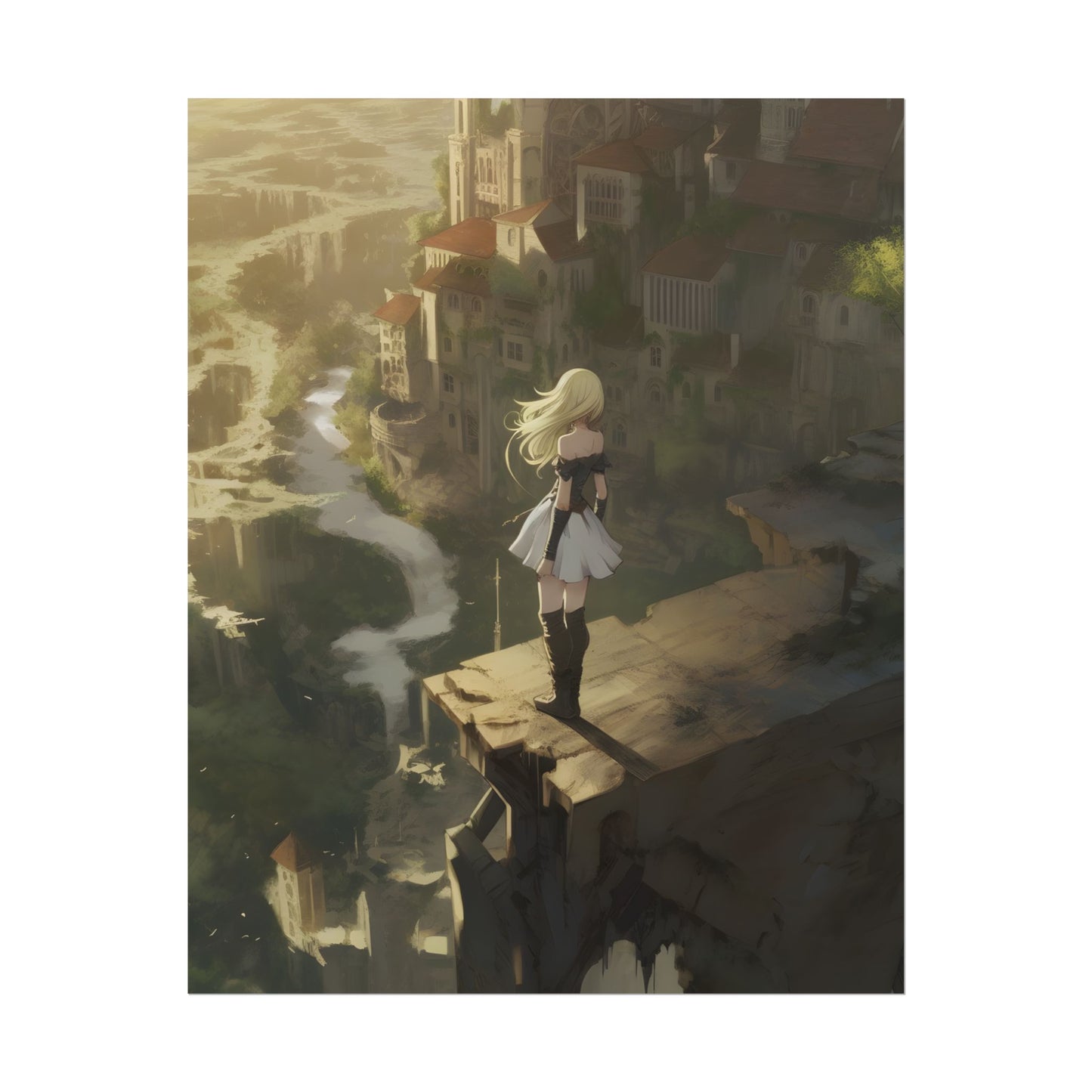 Dramatic Anime Blonde Female Digital Art - Poster