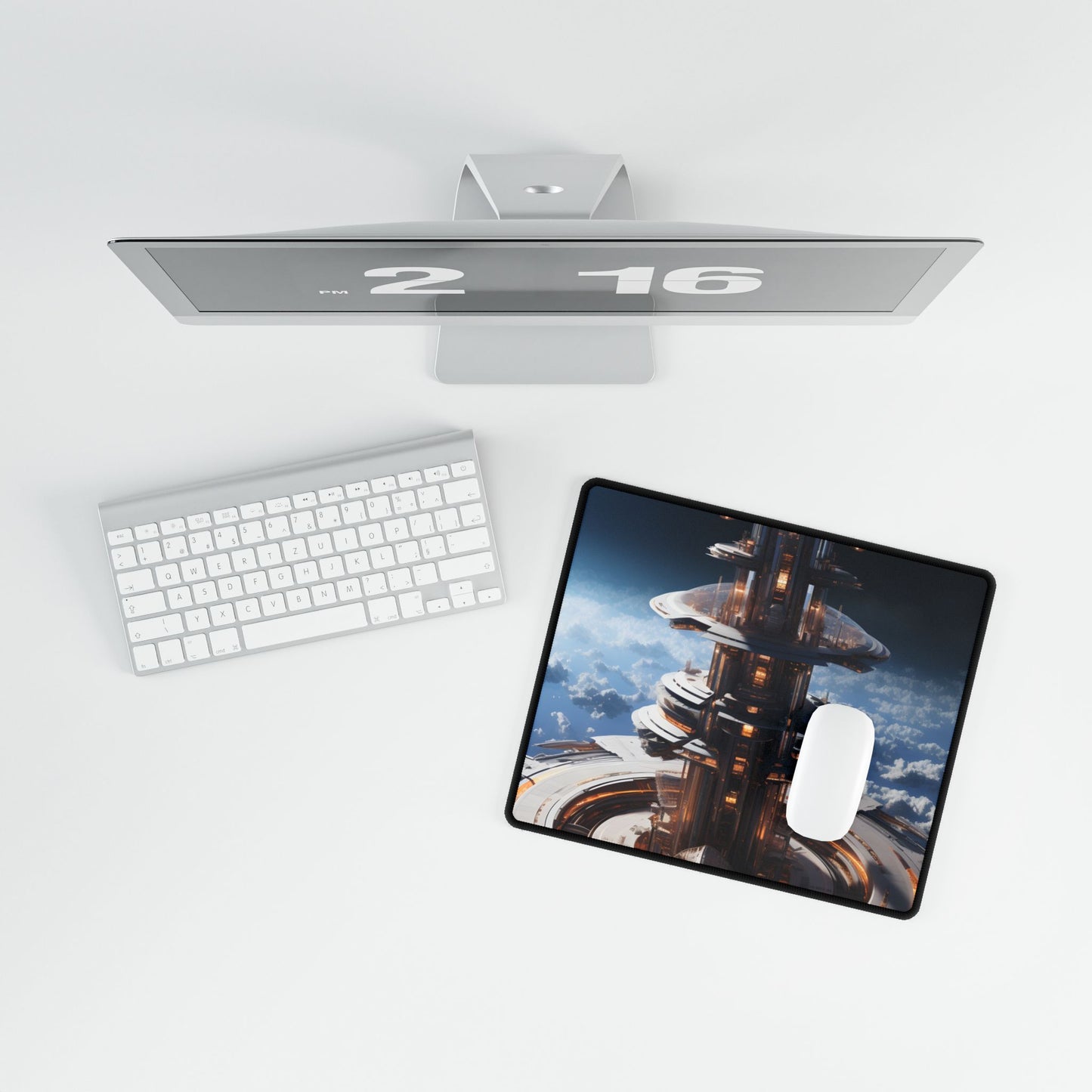 Aetherial Space Station: Industrial Haven with Habitation Windows - Desk Mat