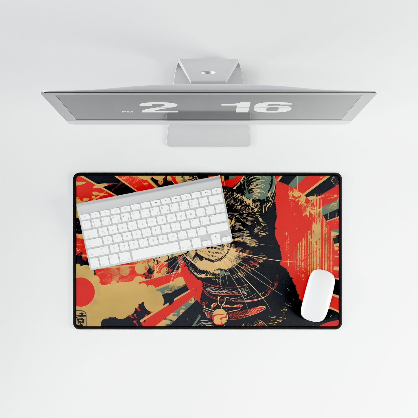 Whimsical Urban Wildlife: Cat Art in a Bolstered Setting - Desk Mat