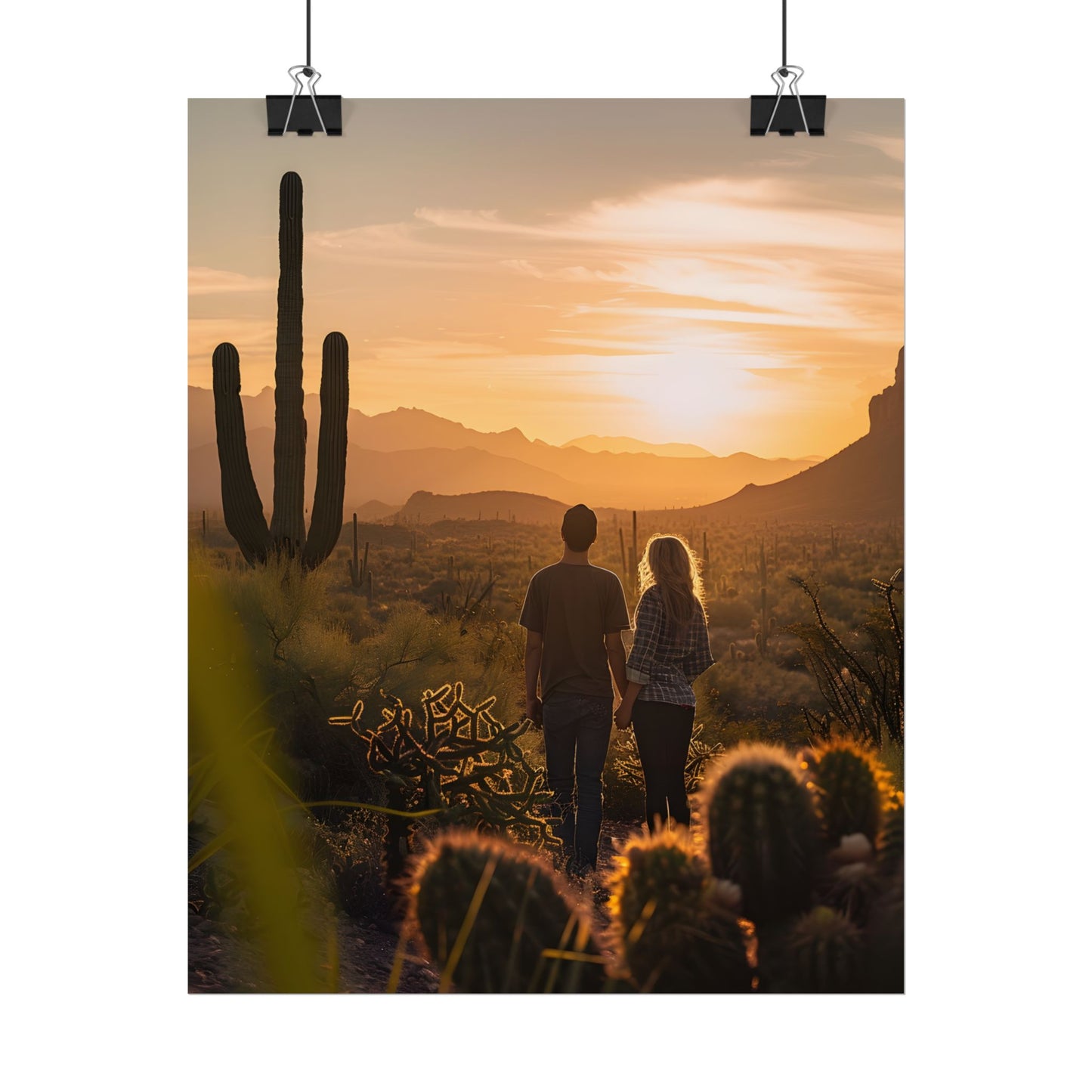 Serene Desert Sunset: Intimate Connection Digital Art - Poster