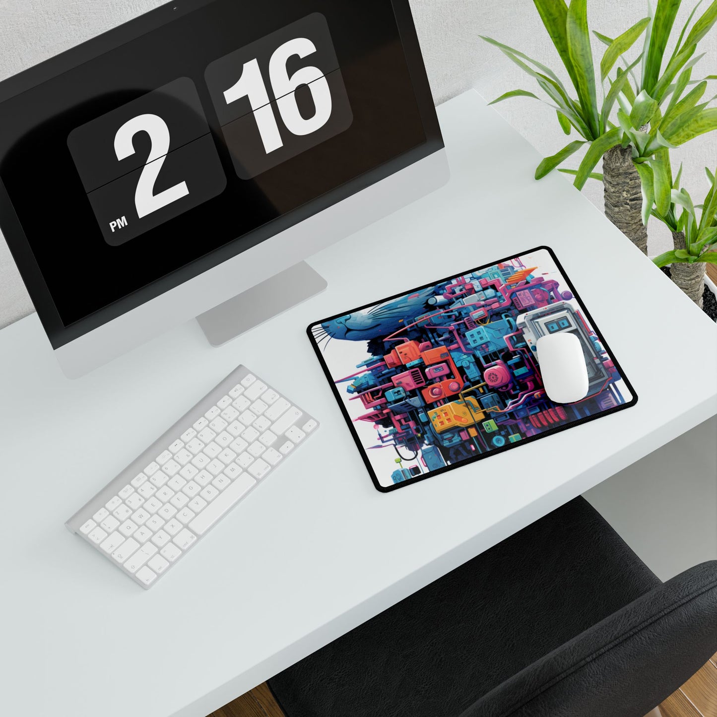 Whimsical Pixelated Cyber Pet: Retro-Style Digital Art - Desk Mat