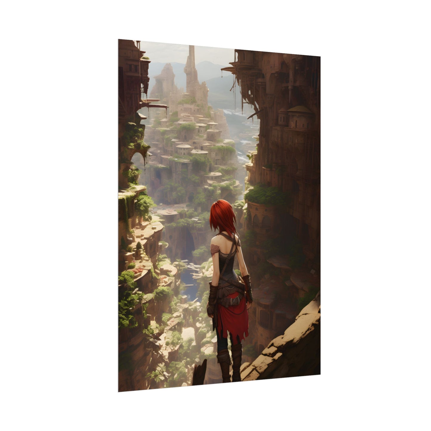 Anime Red Haired Female: Dramatic Bird's Eye View - Poster