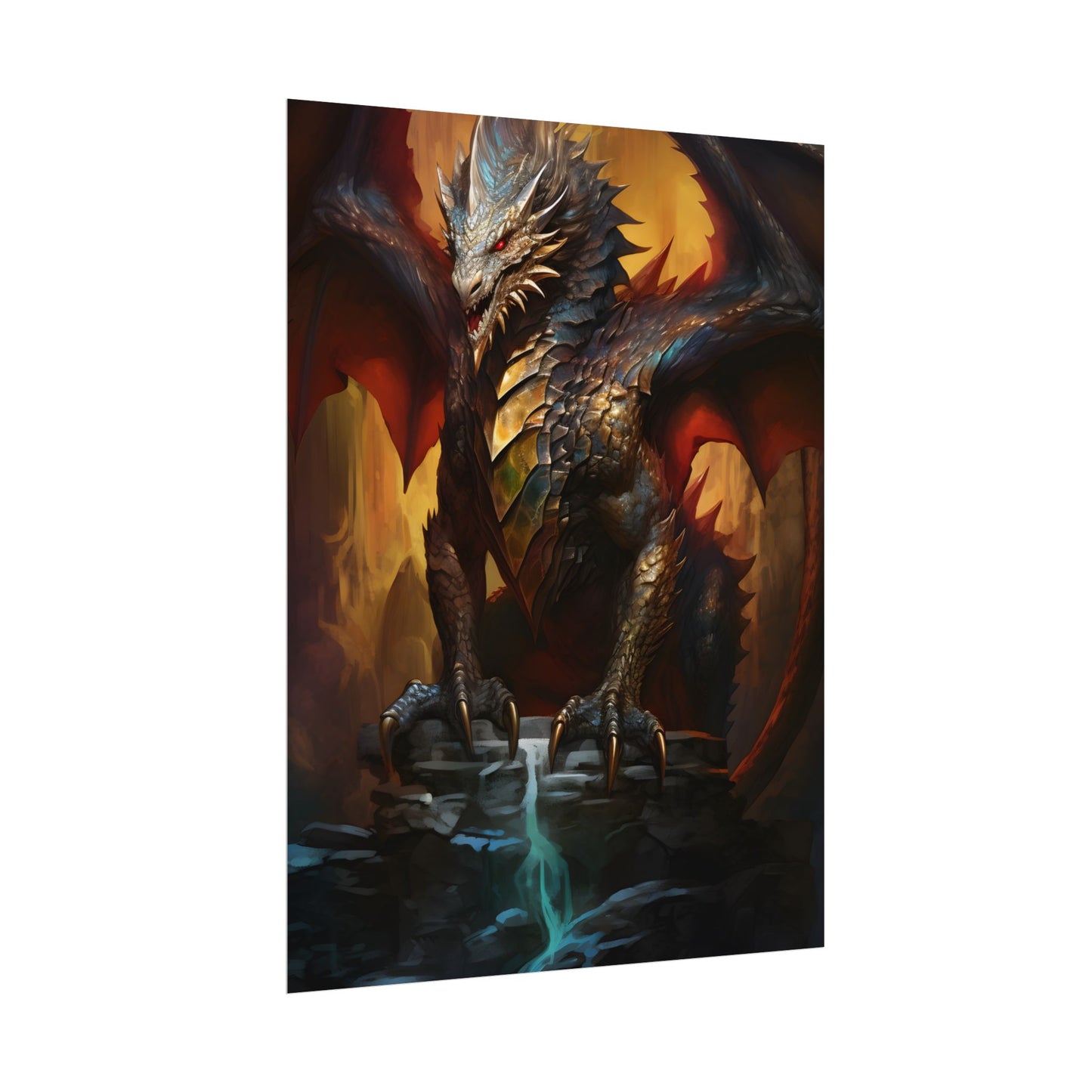 Fantasy Castle Guardian: Majestic Dragon Soars in Mid-Air - Poster