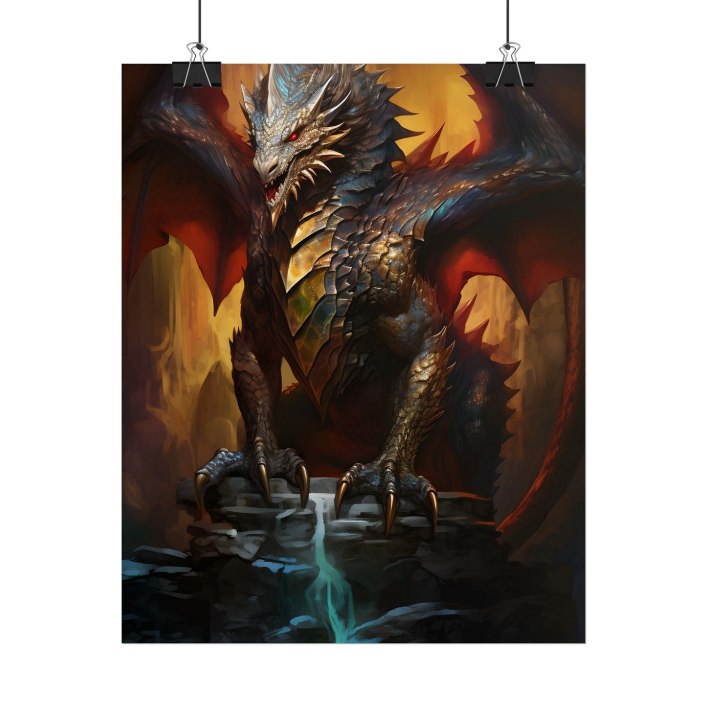 Fantasy Castle Guardian: Majestic Dragon Soars in Mid-Air - Poster