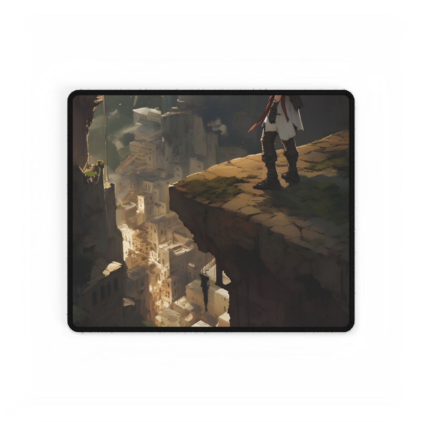 Anime Birds Eye View: Red Haired Female in Action Fantasy Scene - Desk Mat