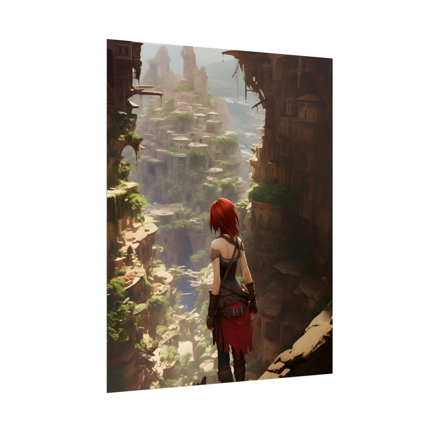 Anime Red Haired Female: Dramatic Bird's Eye View - Poster