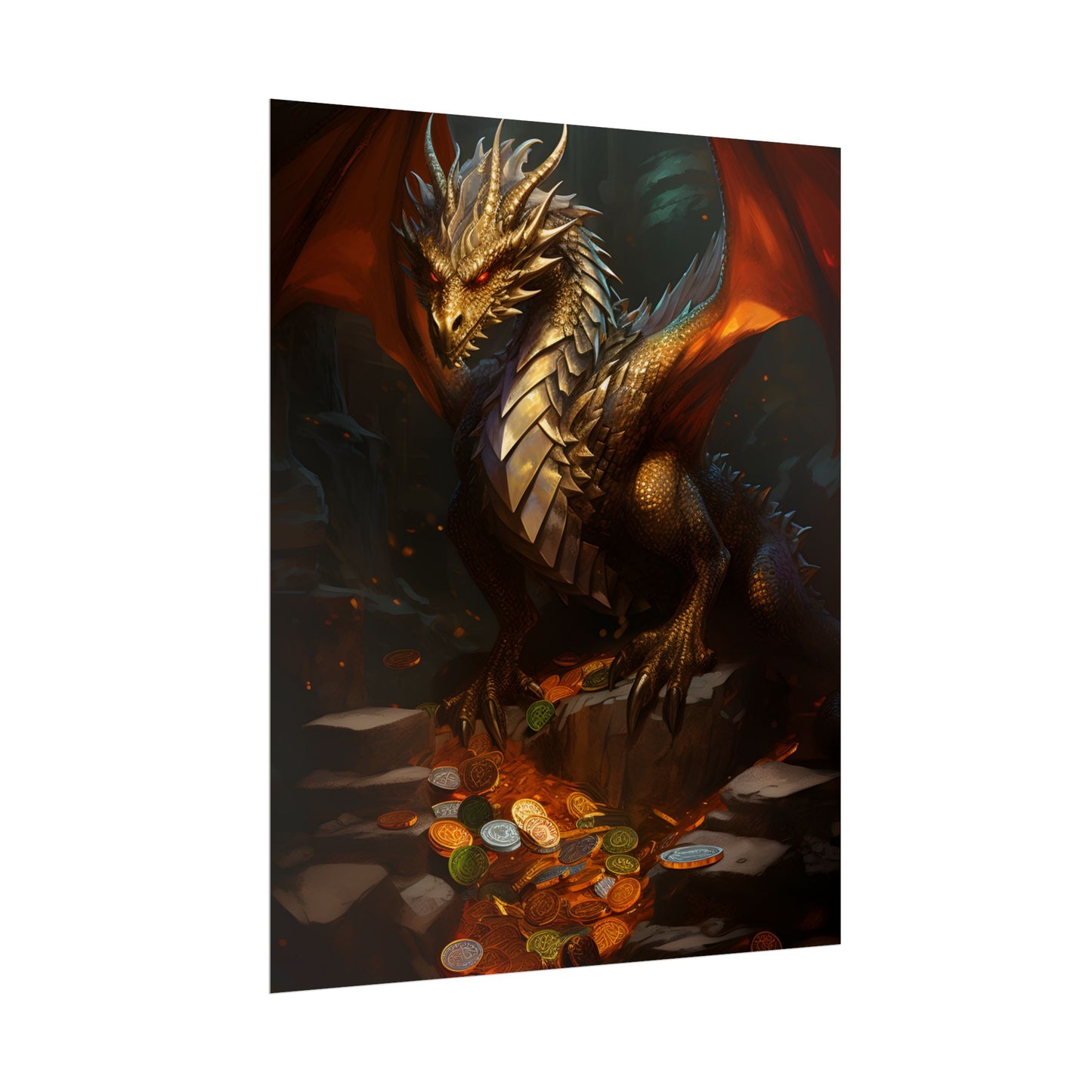 Ancient Fantasy Dragon Guard: Majestic Creature Art - Poster