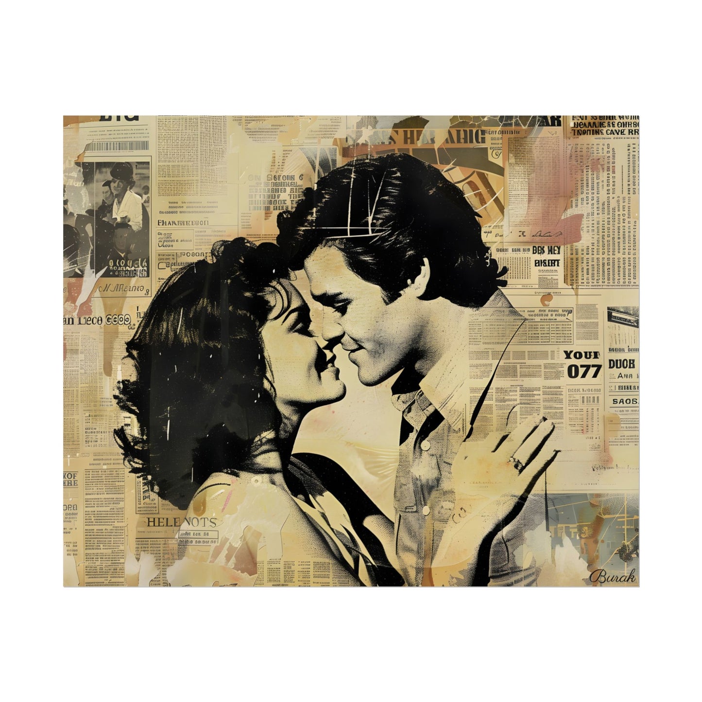 Retro Vintage Romance: Couples Newsprint Artwork - Poster