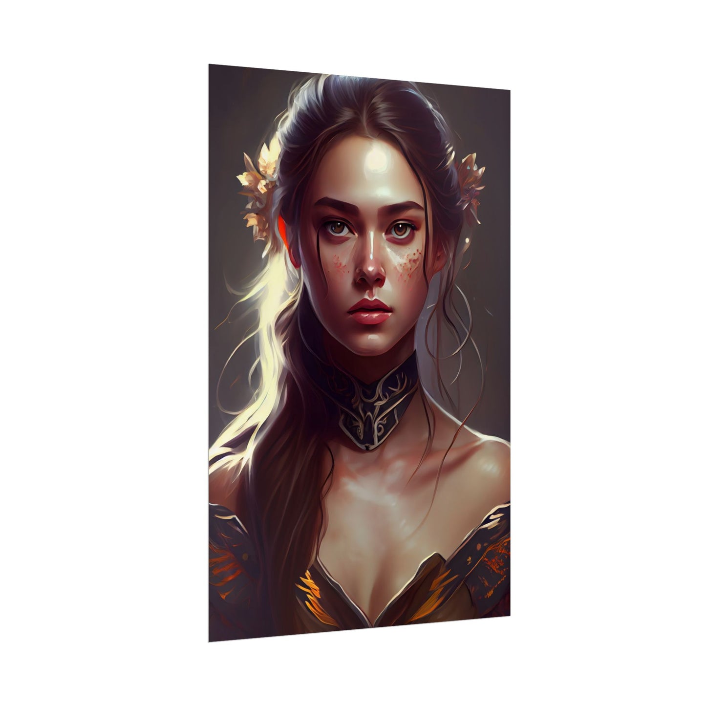 Stunning Female Portrait: Brown Hair Artwork in a Dramatic Style - Poster