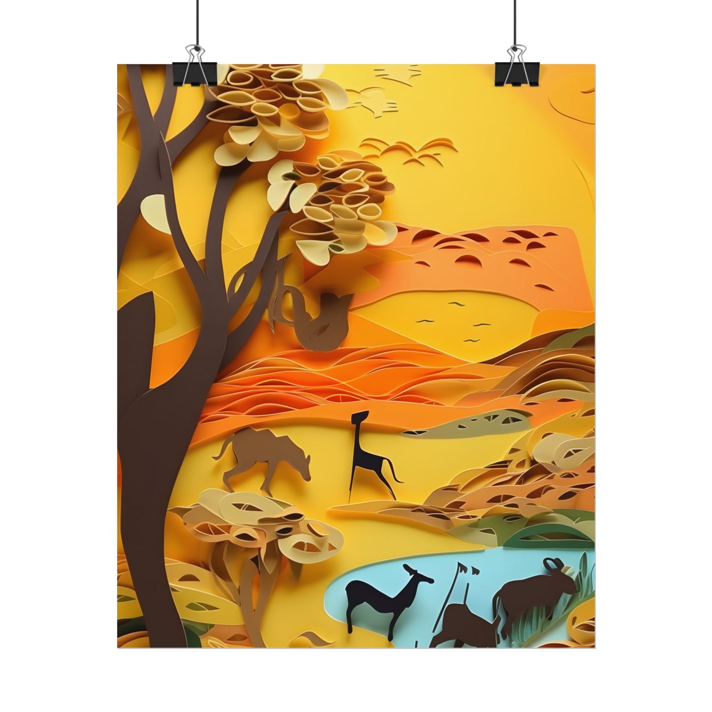 Vibrant African Landscape: Paper Quilling Art - Poster