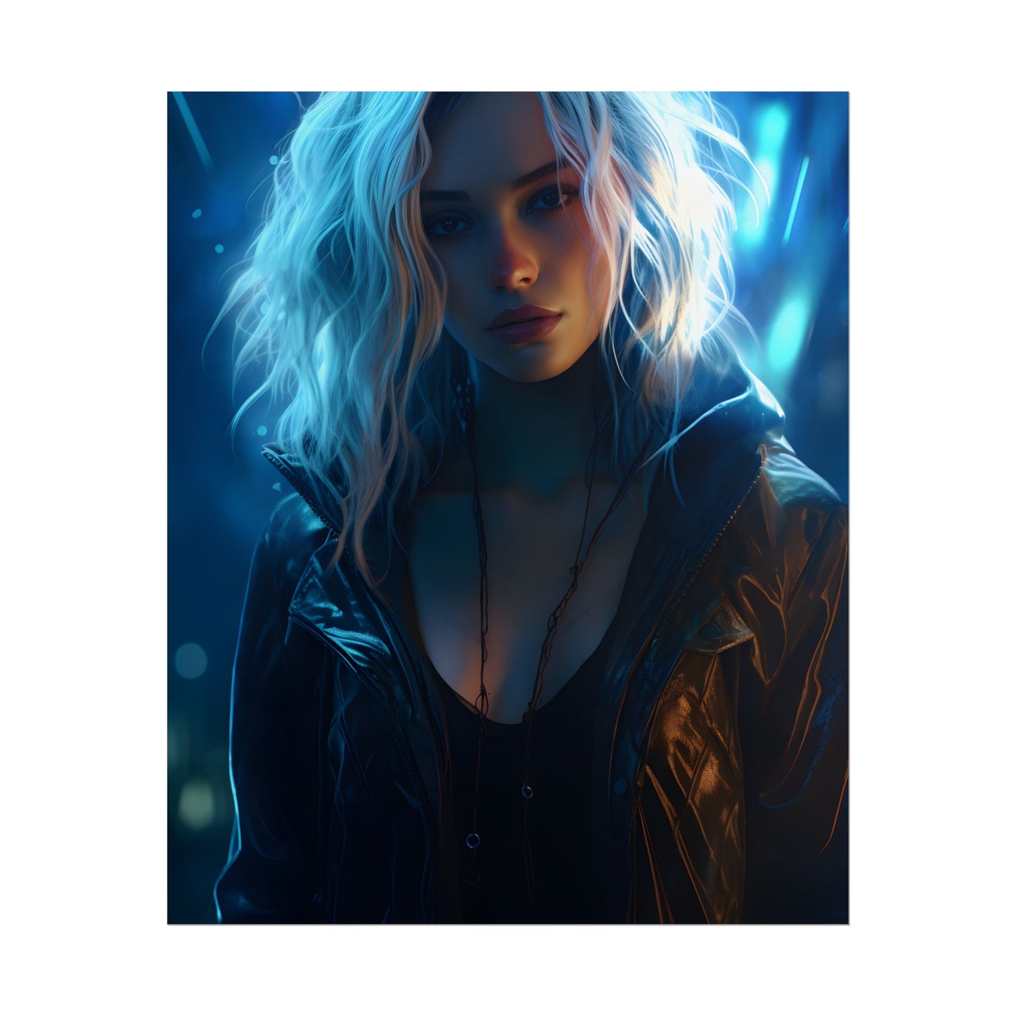 Cyberpunk Teenage Beauty: Close-Up Digital Art - Poster