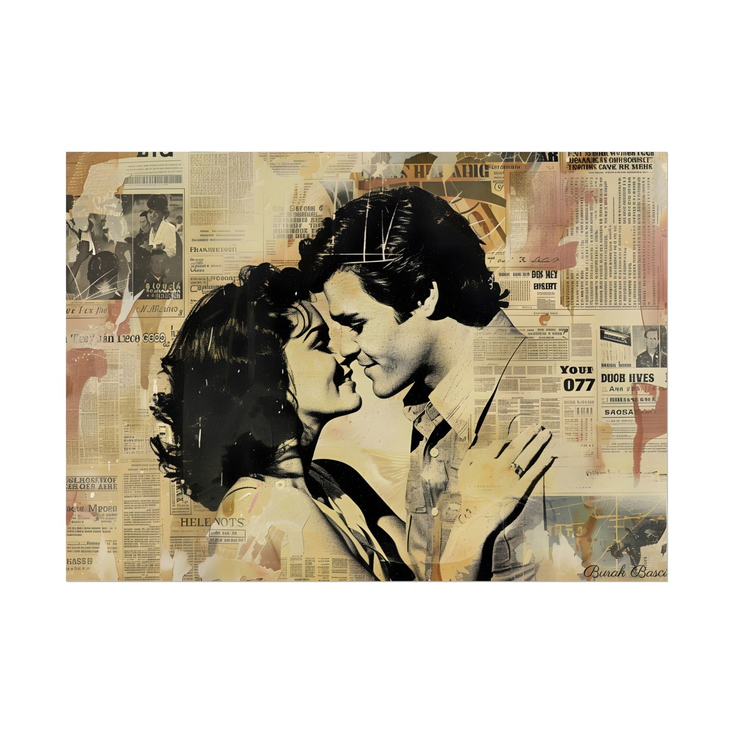 Retro Vintage Romance: Couples Newsprint Artwork - Poster