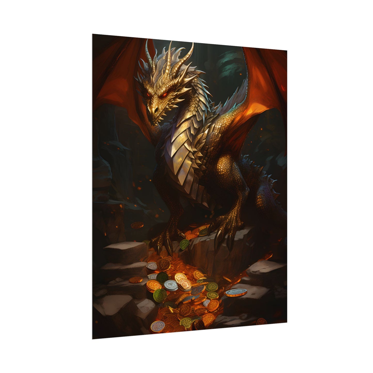 Ancient Fantasy Dragon Guard: Majestic Creature Art - Poster