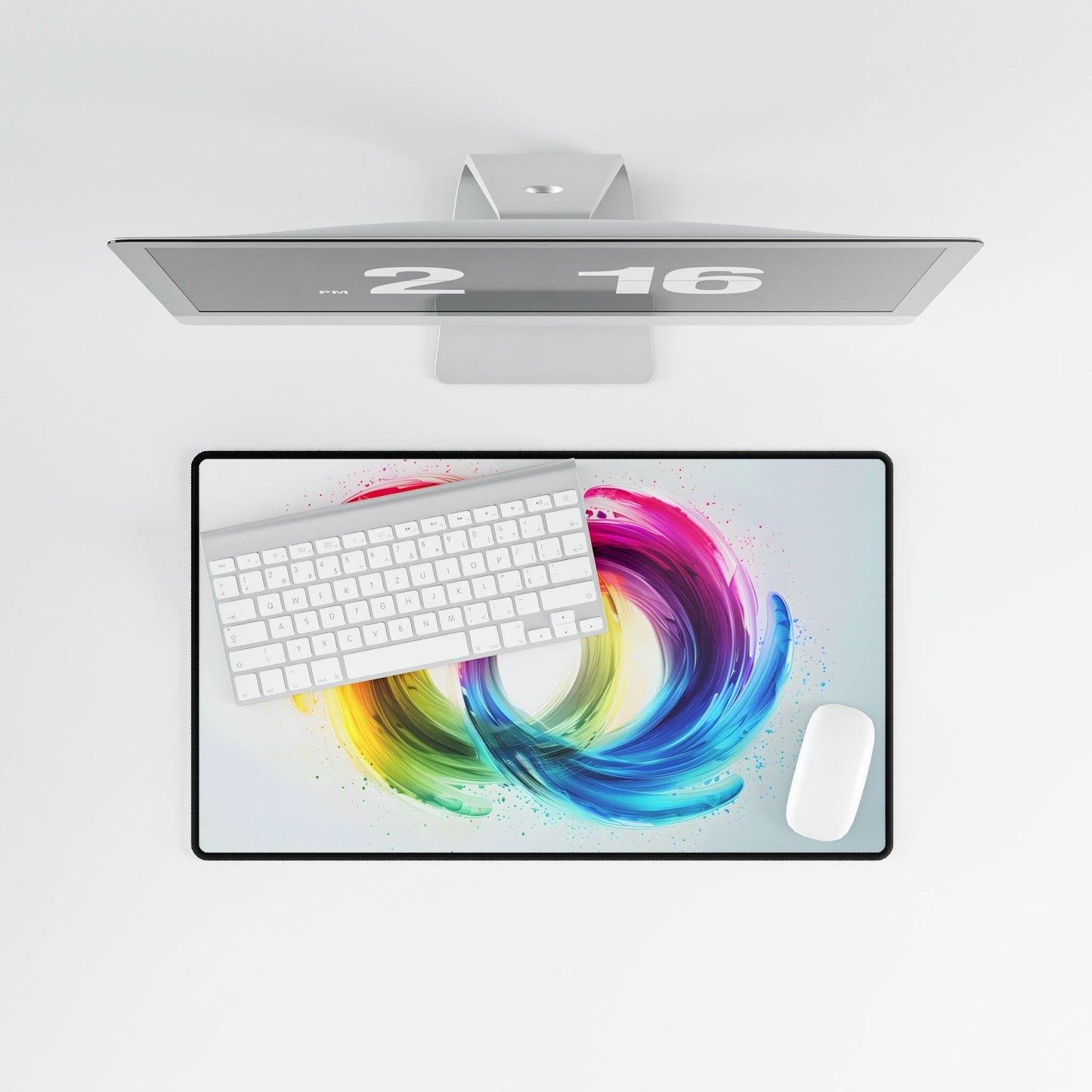 Swirling Colors: Gradient Artwork with Red, Blue, and Yellow Circles - Desk Mat