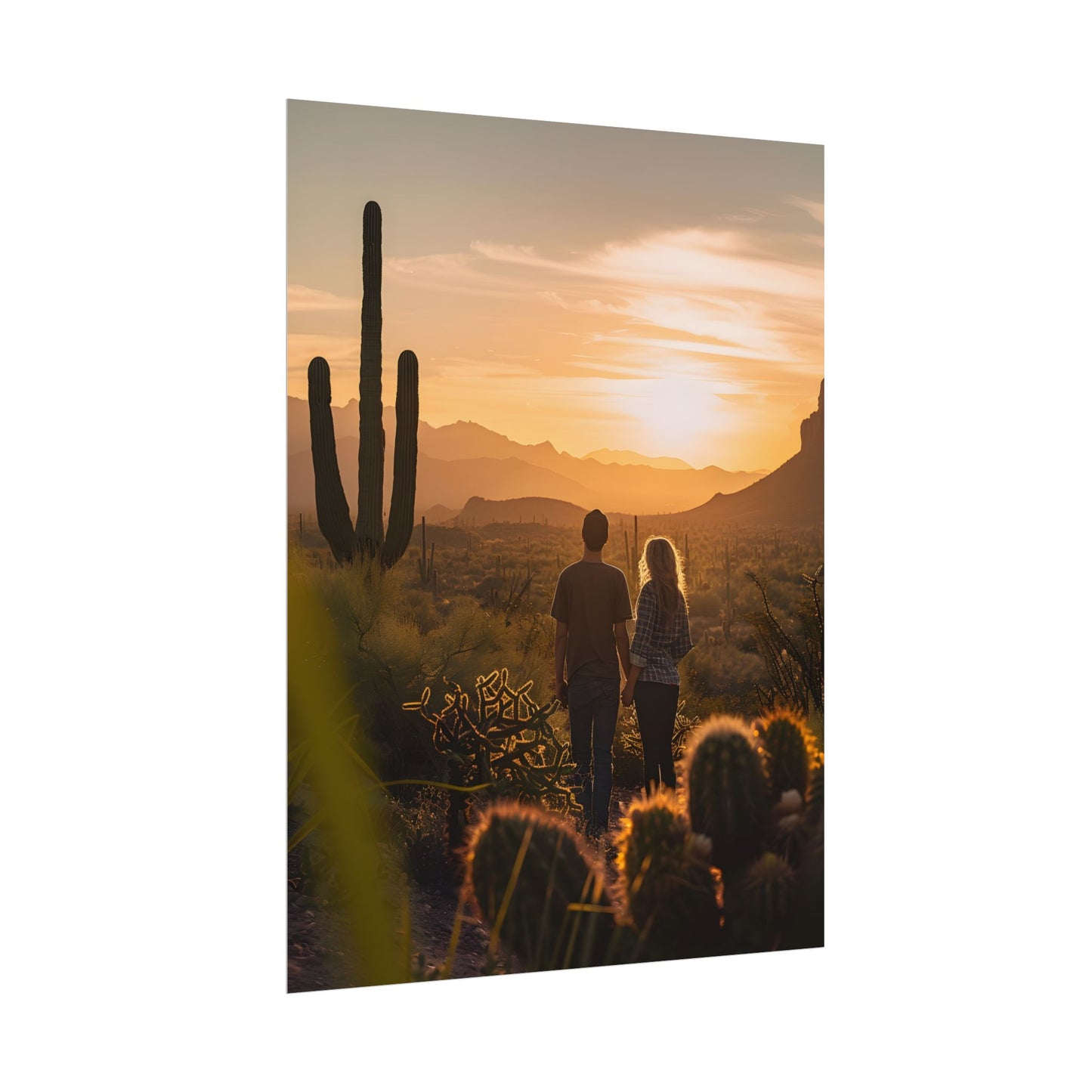 Serene Desert Sunset: Intimate Connection Digital Art - Poster
