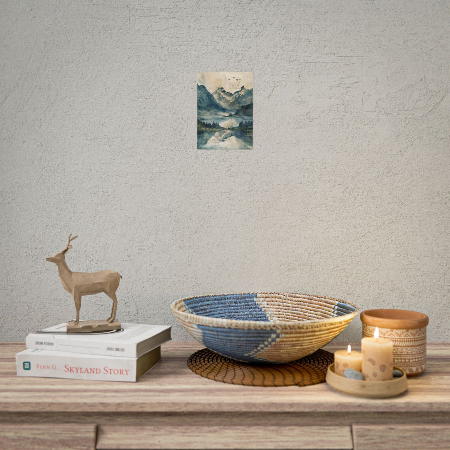 Serene Mountain Landscape: Wildlife Art with Birds in Flight - Poster