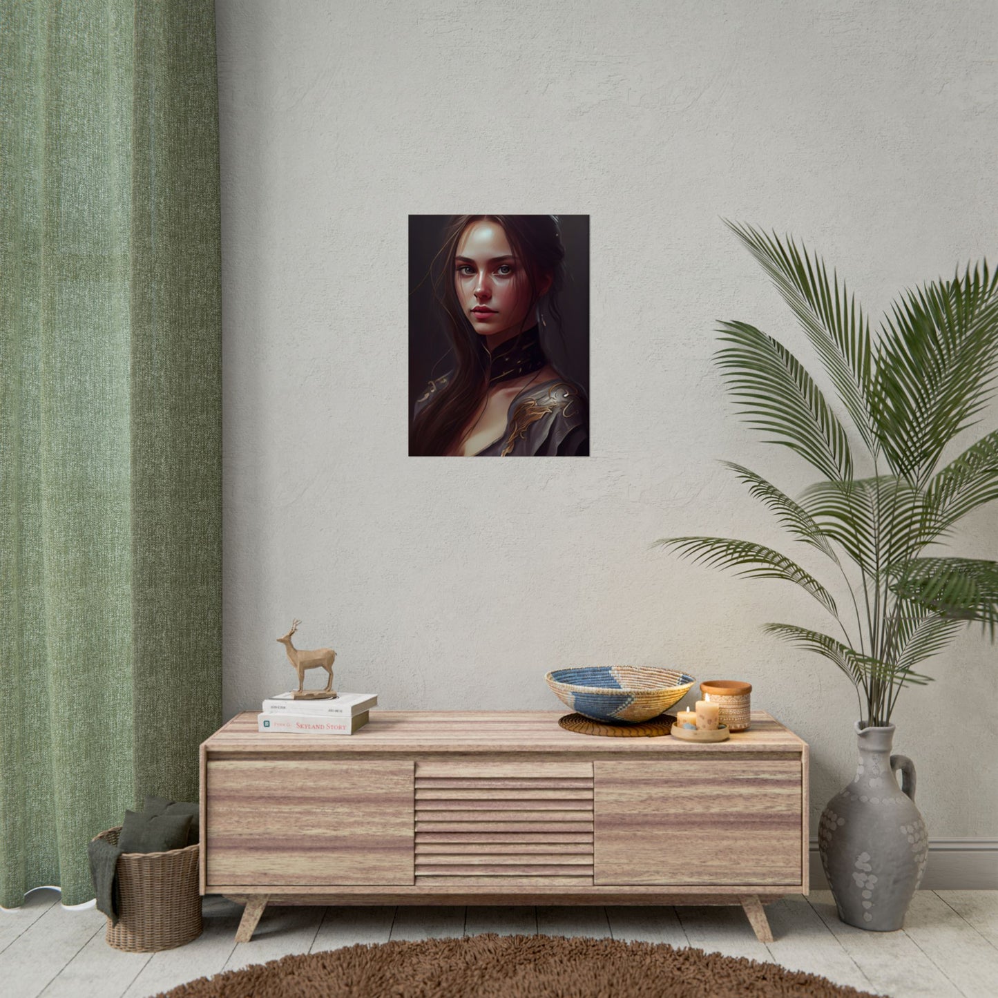 Elegant Indoor Portrait: Brown Hair Beauty - Poster